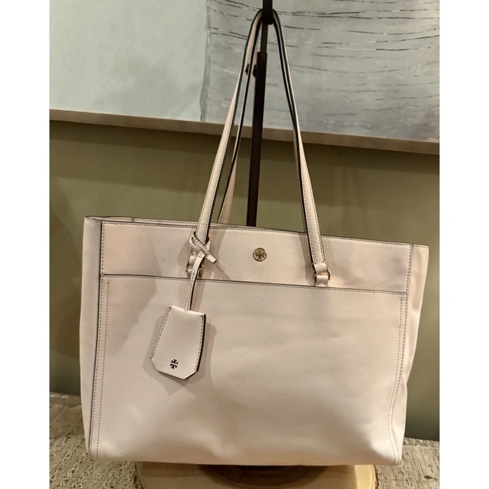 Tory Burch Robinson Double Zip Tote Bag Pale Apricot Pink Style New With Defects